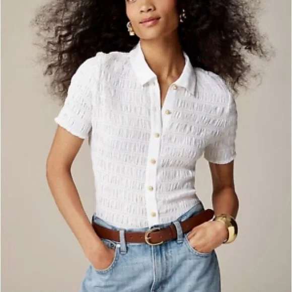 J. Crew Smocked button-up shirt in cotton-blend voile - Picture 1 of 4